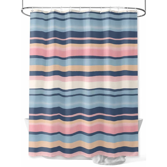 Fsddascl Blue Pink Striped Shower Curtain Set - Small 36" x 72" Washable Bathtub Curtain with 12 Hooks, Farmhouse Vintage Stripe Waterproof Fabric Stall Shower Curtains for Bathroom/Bathtub Décor