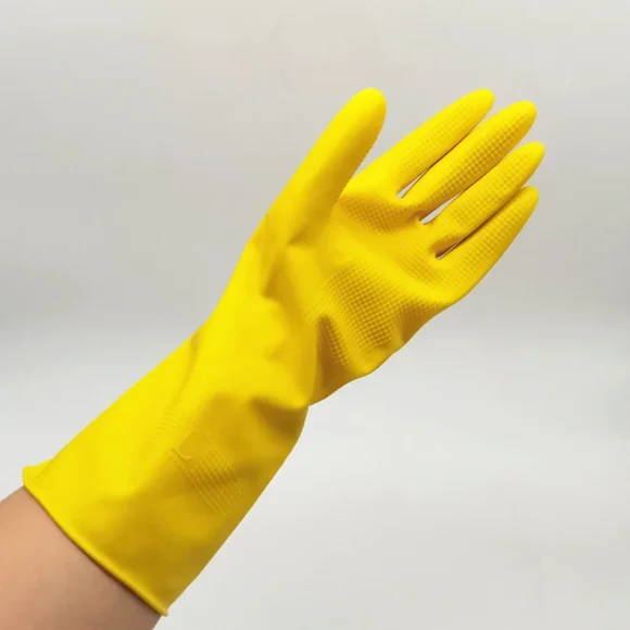 Estbridg Topfit Reusable Household Dishwashing Cleaning Latex Gloves Cotton Lining Kitchen Gloves Yellow (3 Pairs) (Medium)