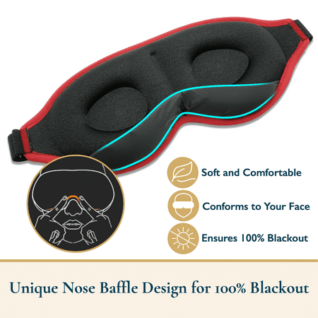 ComfiTime 3D Sleep Mask - 100% Blackout Eye Mask for Sleeping, Eye Covers for Men and Women, Contour Blindfold with Nose Baffle, Soft & Lightweight, Latex-Free