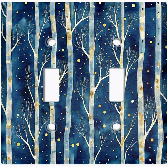 Metal Light Switch Wall Plate Outlet Cover (Printed Image of Birch Trees with a Starry Night - Double Toggle)