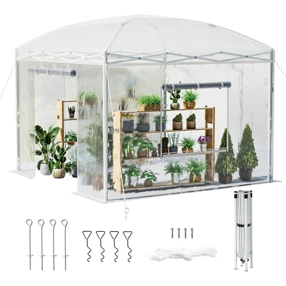 LUXOAK 9.7x9.7×8.5 FT Upgraded Pop-up Greenhouses for Outdoors Indoor with Adjustable Reinforced Frame, Portable Walk in Green house with Roll-up Zipper Door, Windows and PE Cover, White