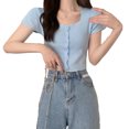 thumbnail image 1 of Camiseta corta para mujer, camiseta corta de punto, camiseta corta de punto de verano, camiseta corta de verano para mujer, materiales de la mejor calidad, 1 of 9