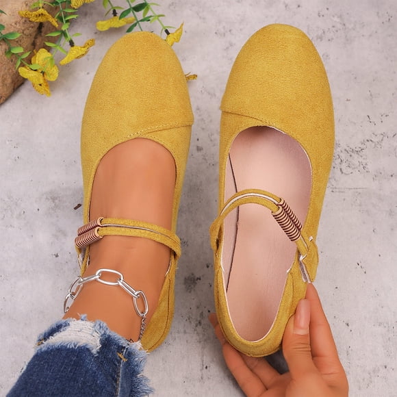 YOUYEDIAN Womens Mary Jane Shoes Slip on Dressy Flats Shoes for Women New Comfort Non-Slip Shoes for Work Office Casual (Yellow)