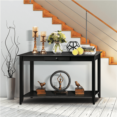 Yaheetech 2 Tiers Concepts Wood Console Table With Drawer And Shelf Yaheetech 2 Tiers Concepts Wood Console Table With Drawer And Shelf Living Room Entryway Furniture Black