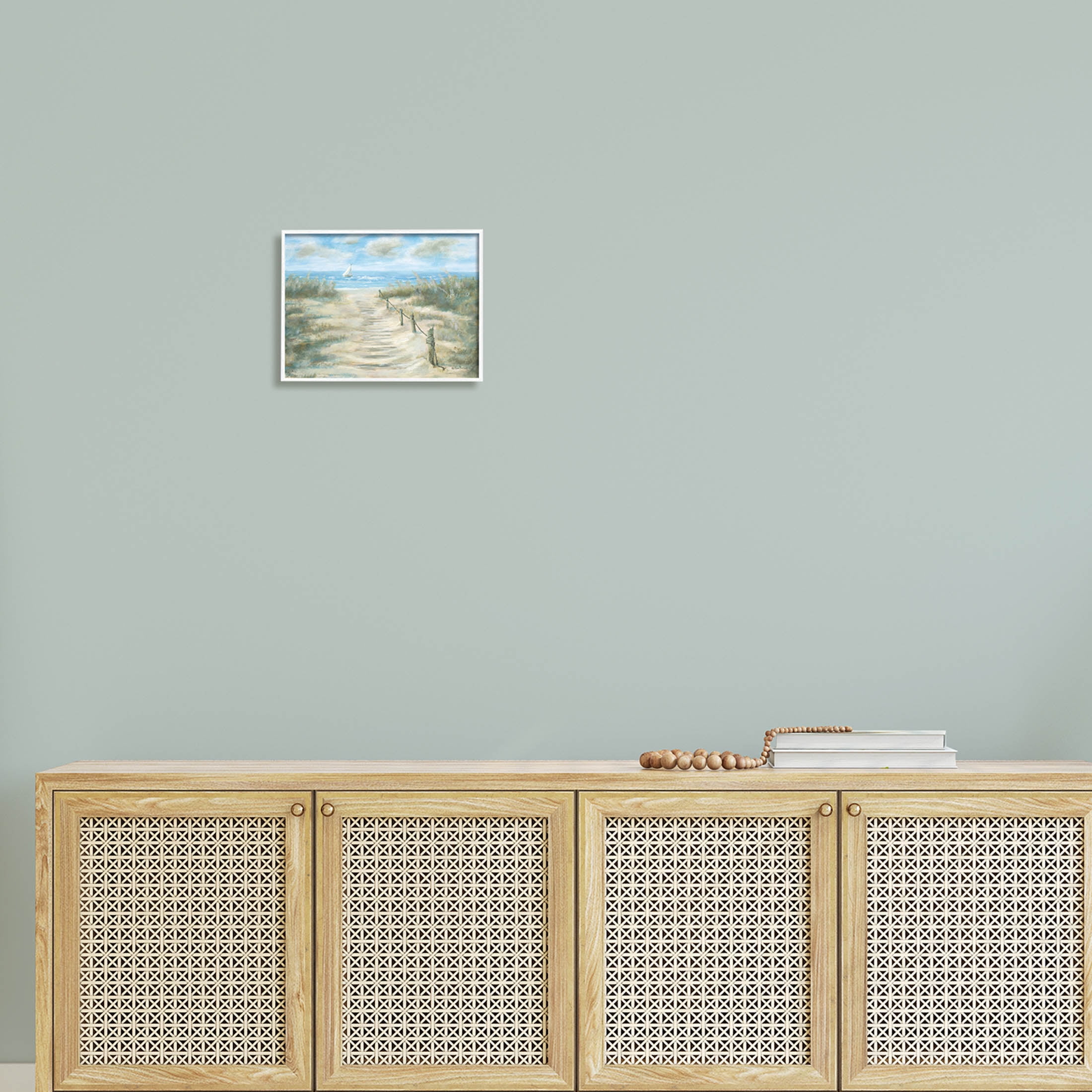 Ocean Shore Beach Boardwalk Coastal Painting White Framed Art Print Wall Art
