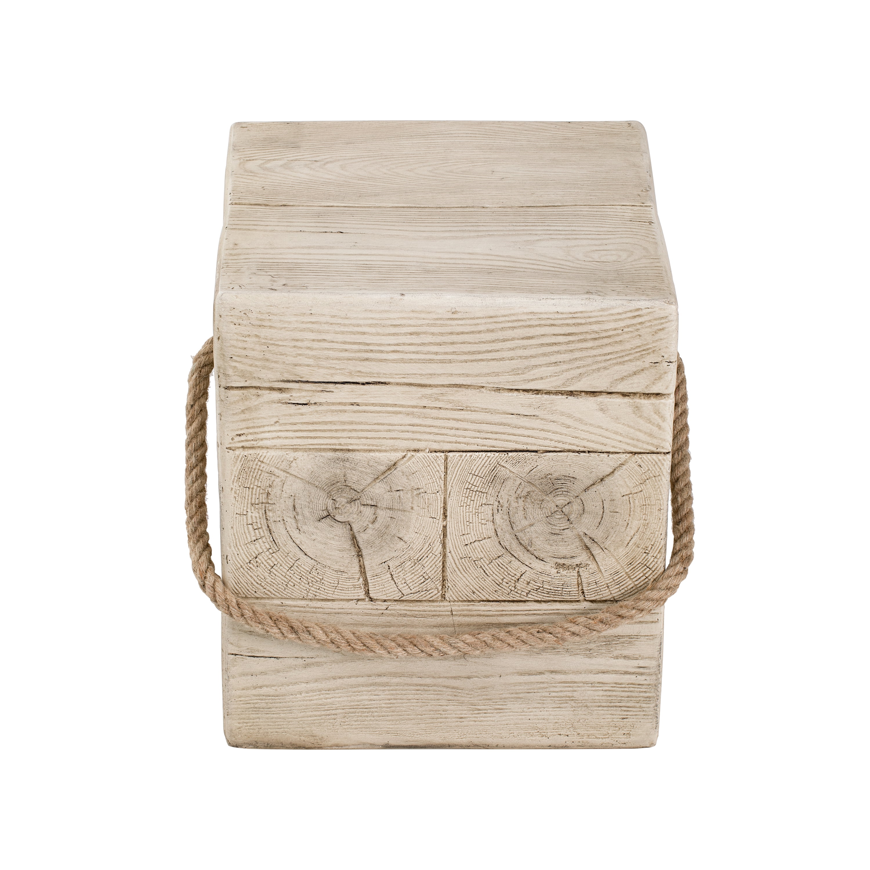 Outdoor Square Side Table with Realistic Wood Grain & Simulated Braided Cord, Retro Indoor End Table for Home Patio Balcony Decor