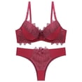 thumbnail image 2 of Levmjia Womens Lace Lingerie Set Underwire Sheer Cup Bra Low Waist Thong Adjustable Shoulder Straps Breathable Lace Daily Romantic Date Night Elegant Solid Color, 2 of 6