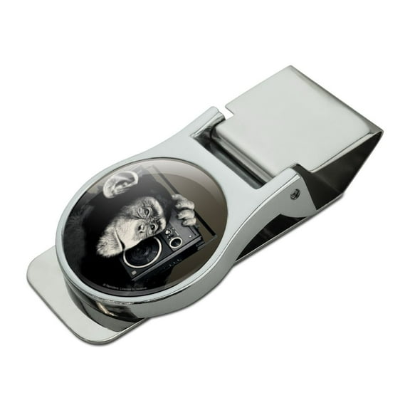 Chimp Monkey With Boombox Radio Satin Chrome Plated Metal Money Clip