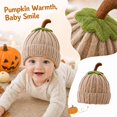 thumbnail image 2 of Baby Halloween Pumpkin Beanie Warm Knit Hat Cuffed Soft Skull Cap for Fall Winter Festive Parties and Cold Weather Wear for Infants Toddlers and Kids Khaki One Size, 2 of 8