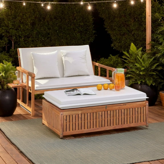 YYAo Chaise Lounge Chair Outdoor, Outdoor Chaise Lounge,Outdoor Wooden Daybed with 4-Level Backrest and Removable Cushions-White