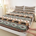thumbnail image 3 of Feelyou Wildlife Bear Animal Bed Sheets, Western Boho Aztec King Sheets, Brown Green Abstract Sheet Set, Luxury Bedroom Decor, 4-Piece, 3 of 7