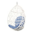 thumbnail image 6 of White & Blue Hanging Egg Chair - Wicker Basket Swing Chair with Cushions for Indoor & Outdoor Use - Trendy Patio or Living Room Furniture - bohemian decor, 6 of 9
