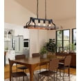 thumbnail image 5 of Q&S 4-Light Industrial Metal Pot Hanging Rack Chandelier Imitation Wood Grain Linear Pendant Ceiling Lighting Rustic Farmhouse Fixture Kitchen Island Dining Room,E26 Base,Black,UL Listed, 5 of 9
