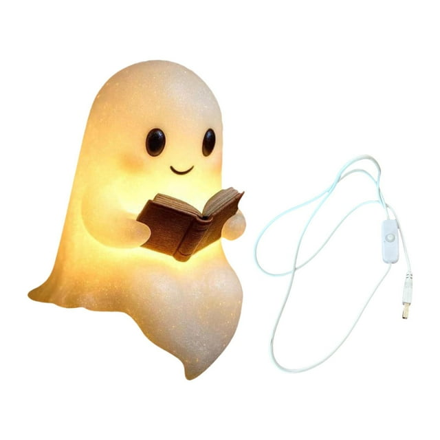 Lámpara de mesa fantasma con forma de libro, luz de lectura nocturna, figura de resina 3D, iluminación cálida, compacta y portátil para decoración de