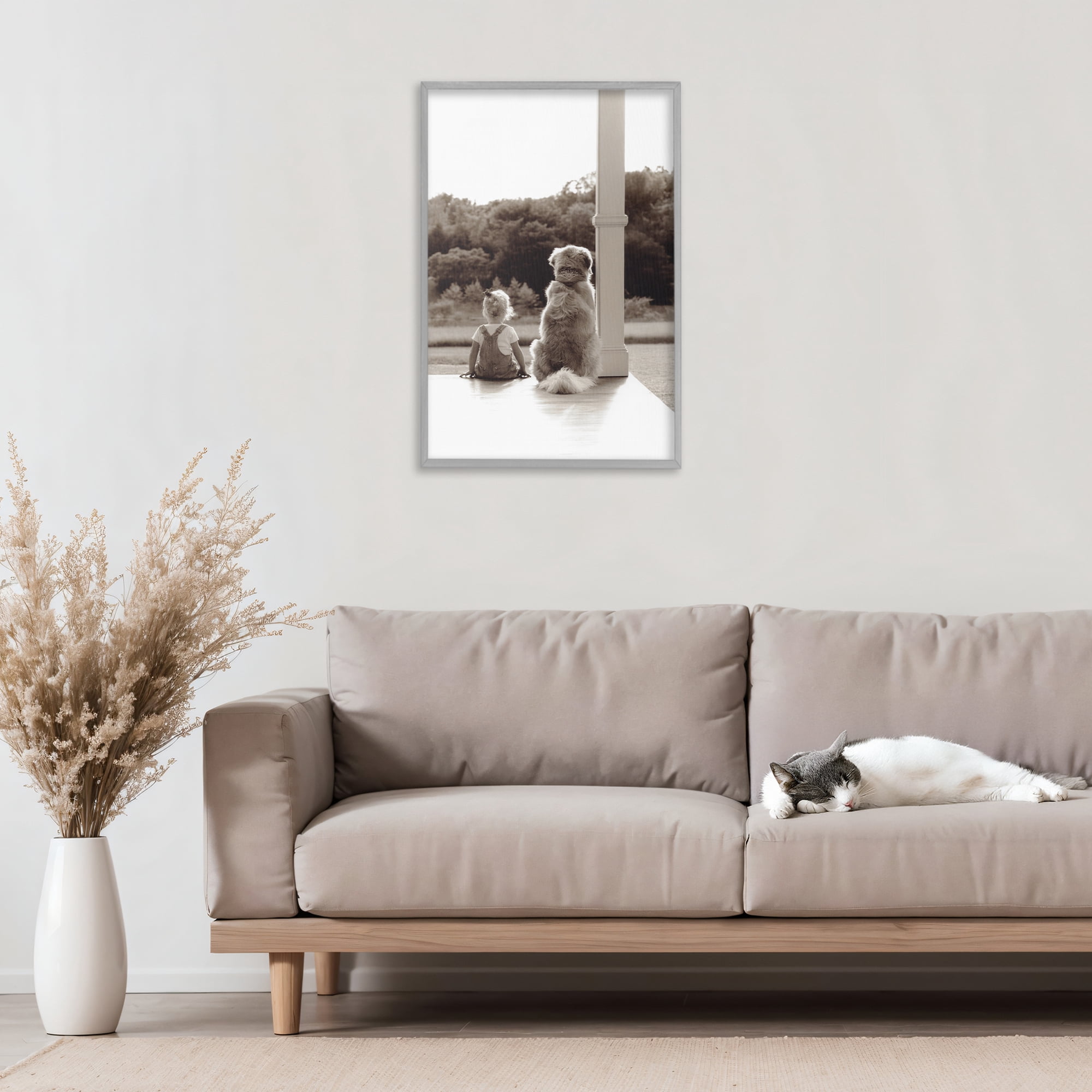 Stupell Industries Child And Dog Friendship Gray Framed Giclee Art, design by Kendra Dew