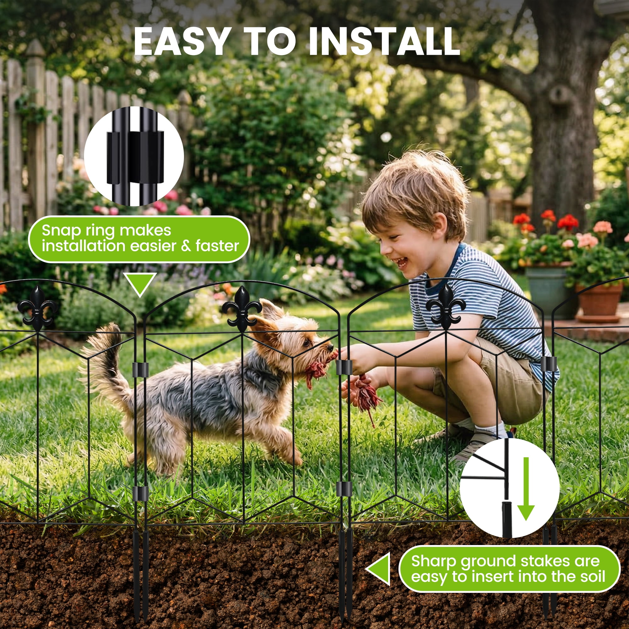 OHHANI Garden Fence, 10 Pack 21" H x 12.6" W Rustproof Metal Decorative Fence Panels, No-Dig Animal Barrier, Landscape Edging for Yard Patio Outdoor