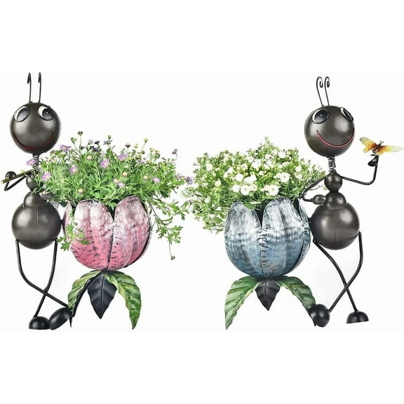 Sungmor Metal Home Garden Planters Outdoor 15" Ant Statues Decorative Flower Pots 2PCS