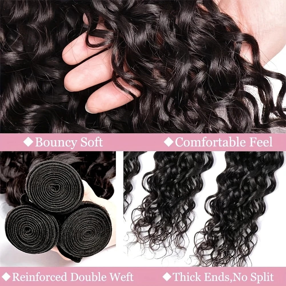 3Bundles Deep Wave Bundles Human Hair 100% Brazilian Virgin Real Human Hair Extensions for Women 3Bundles 300g enough to full with head