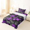 thumbnail image 3 of Manfei 3D Geometric Cubes Twin Sheets, Gray Purple Checkered Bedding, Black Reversible 3pcs1 Flat Sheet + 1 Fitted Sheet + 1 Pillowcase, 3 of 6
