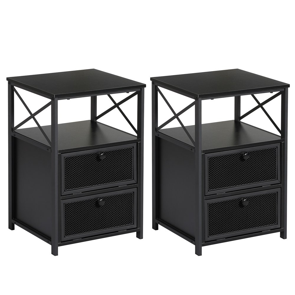 VECELO Set of 2 Nightstands Bedside End Table, Two Drawers with Flap