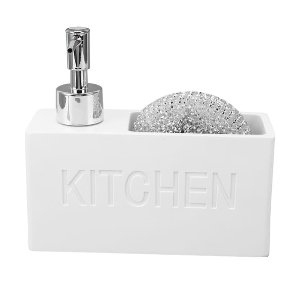 BIMZUC Kitchen Soap Dispenser with Steel Sponge & Press‑Control Pump, Multi‑Functional Cleaning Bottle, Sponge Holder