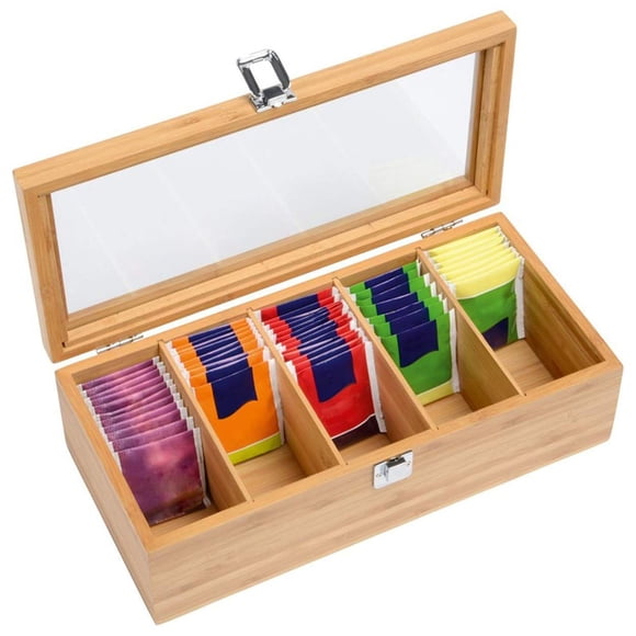 Caja de Almacenamiento de Bolsas de té de Madera con Ventana Acrílica Organizador de Bolsas de té con 5 Compartimentos Cubierta de Cerradura Magnética Regalo Ideal ANGGREK  Otros