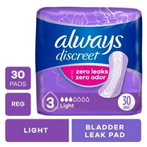 Always Discreet Adult Incontinence Pads for Women, Light Absorbency, Regular Length, Postpartum Pads, 30 Count