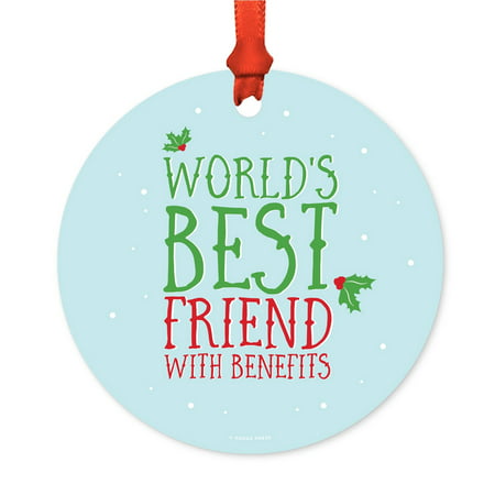 Funny Metal Christmas Ornament, World's Best Friend With Benefits, Holiday Mistletoe, Includes Ribbon and Gift (Holiday With Best Friend)