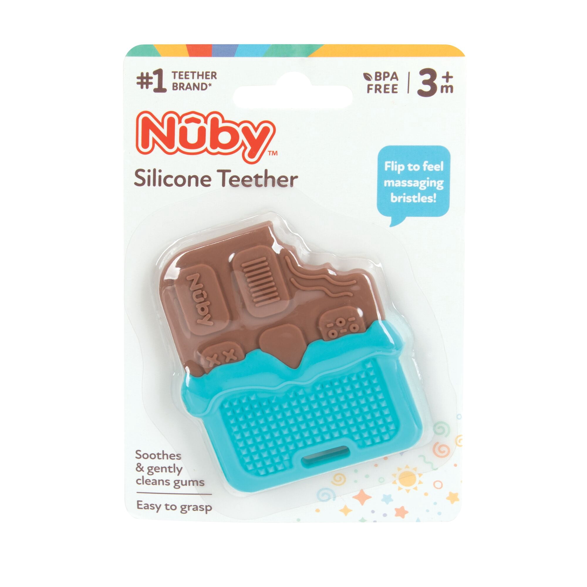 Nuby Silicone Baby Teether with Easy Grip Design, Chocolate Bar
