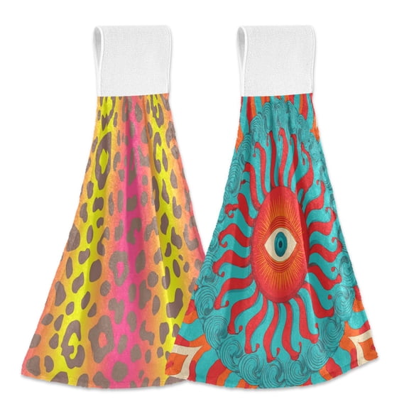 IAUYY Kitchen Hanging Towels Set of 2 100% Polyester Absorbent, Super Soft Hand Towels with Hanging Loops for Bathroom Kitchen Repetition Design Red-orange