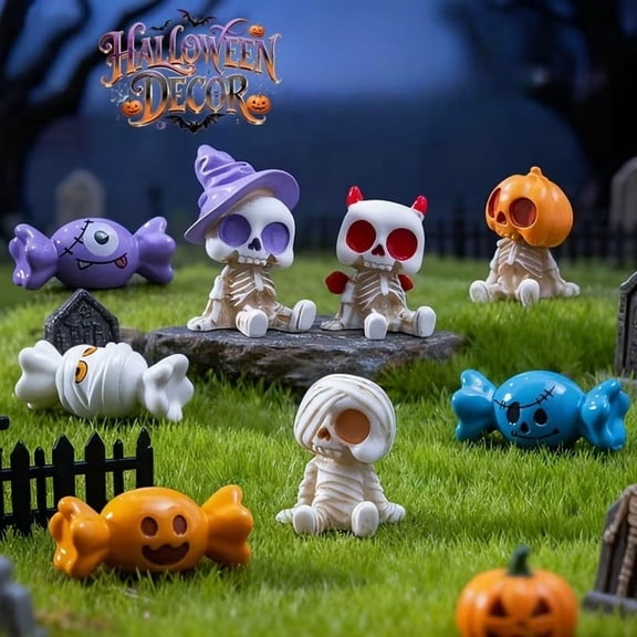 8-Piece Resin Ghost Mini Models, Halloween Miniature Figures for Dollhouse, Garden, Car Decor, and Displays, Holiday Gifts