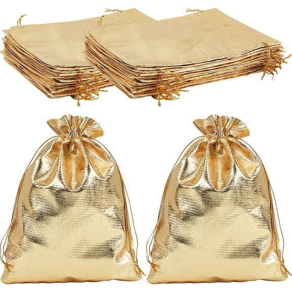 40Pcs Organza Drawstring Bags Rectangle Gold 23x17cm