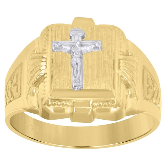 10kt Two-Tone Gold Mens Crucifix Signet Ring 3.1 Grams