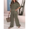 thumbnail image 5 of Women'S Plus Size Summer Two Piece Sets Cap Sleeve Floral Blouse Belted Pants Outfits Green XXXL, 5 of 8