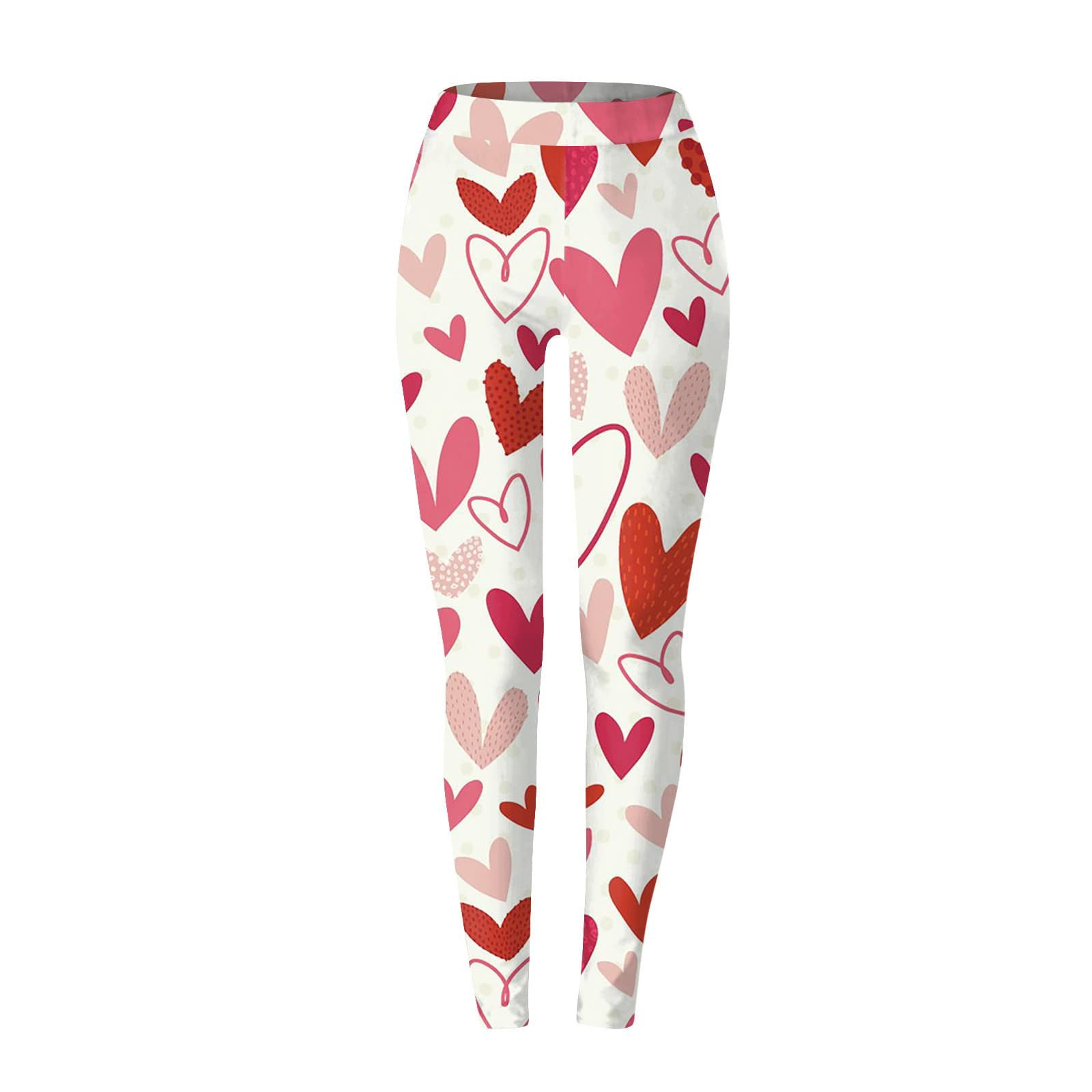 Hfyihgf Valentine's Day Leggings for Womens High Waisted Love Heart Print  Yoga Pants Tummy Control Butt Lift Gym Joggers(Pink,XL)