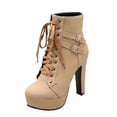 thumbnail image 2 of Zapatos de mujer Cálidos con cordones Tacón súper alto Tacón grueso Punta redonda Hebilla de cinturón Botas de tubo medio Wmkox8yii  hfjk1061, 2 of 4
