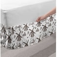 thumbnail image 2 of Dutch Bed Skirt, Traditional Netherlands Illustration with Hand Drawn Windmills Tulips, Elastic Bedskirt Dust Ruffle Wrap Around for Bedding Decor, 4 Sizes, Brown and White, by Ambesonne, 2 of 2
