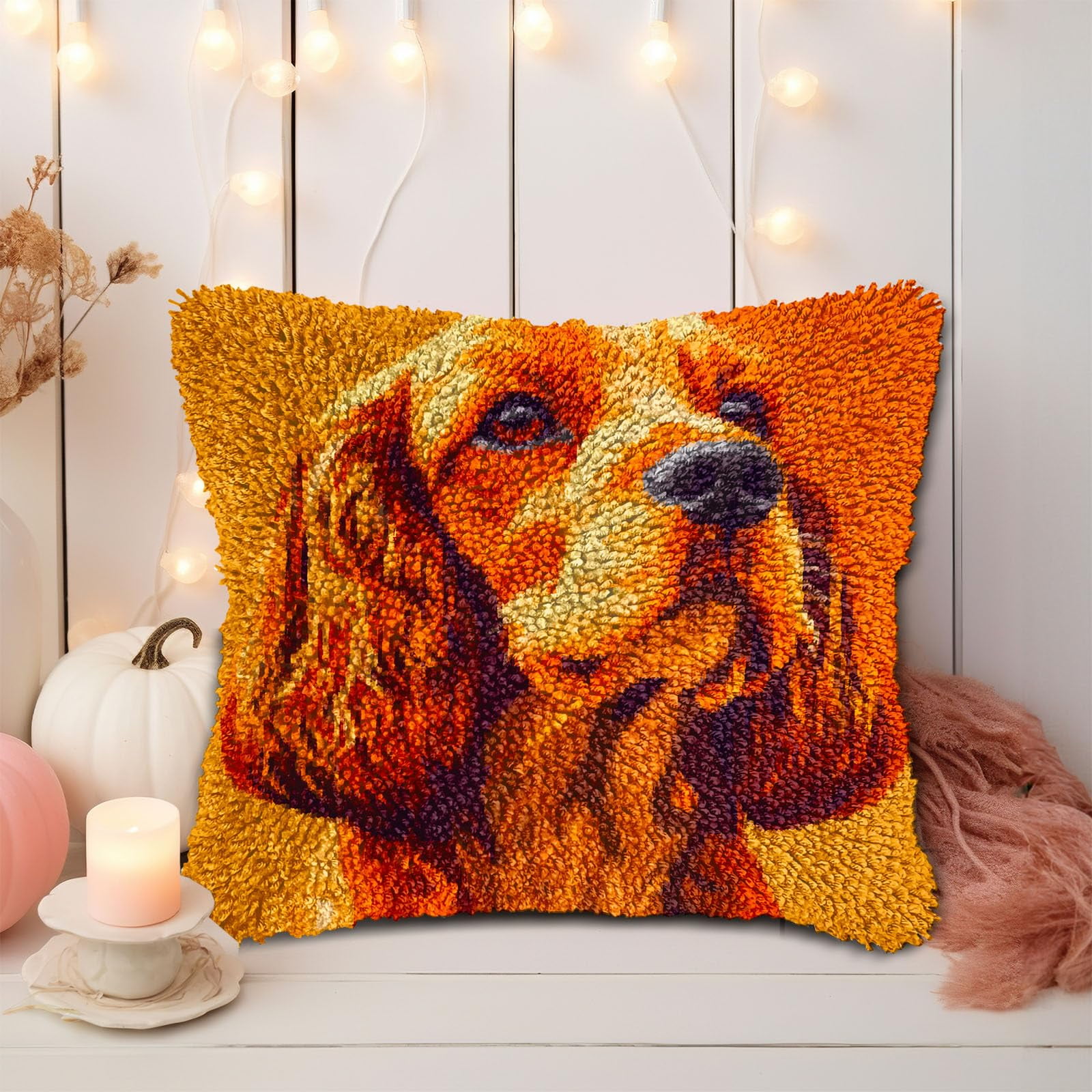 DIY Latch Hook Pillow Kits for Adults Cocker Spaniel Dog Background Printed Pillowcase Crochet Yarns Hooking Handmade Pillow Cover Cushion for Home Sofa Decoration 17x17inch-1