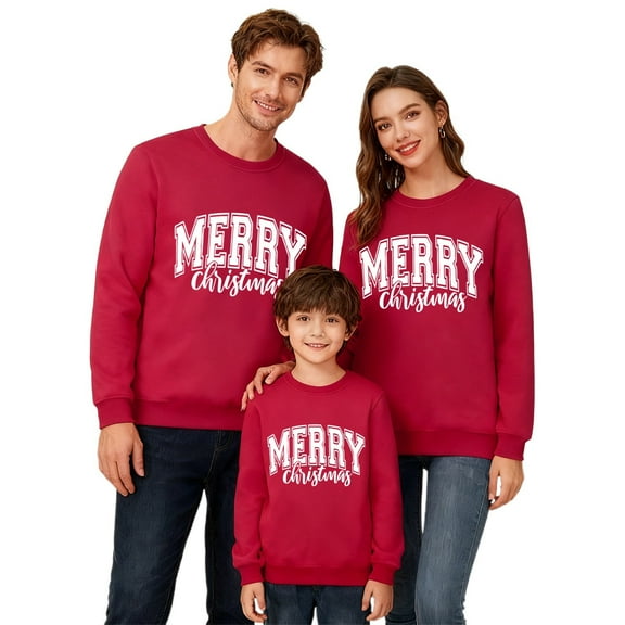 KHONTS Christmas Family Matching Sweatshirt Merry Xmas Holiday Party Shirt Crewneck Pullover Tops Women Red