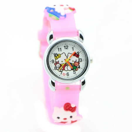 Hello Kitty Watch Girls Children 3D Design Pink Band Cat Wristwatch,