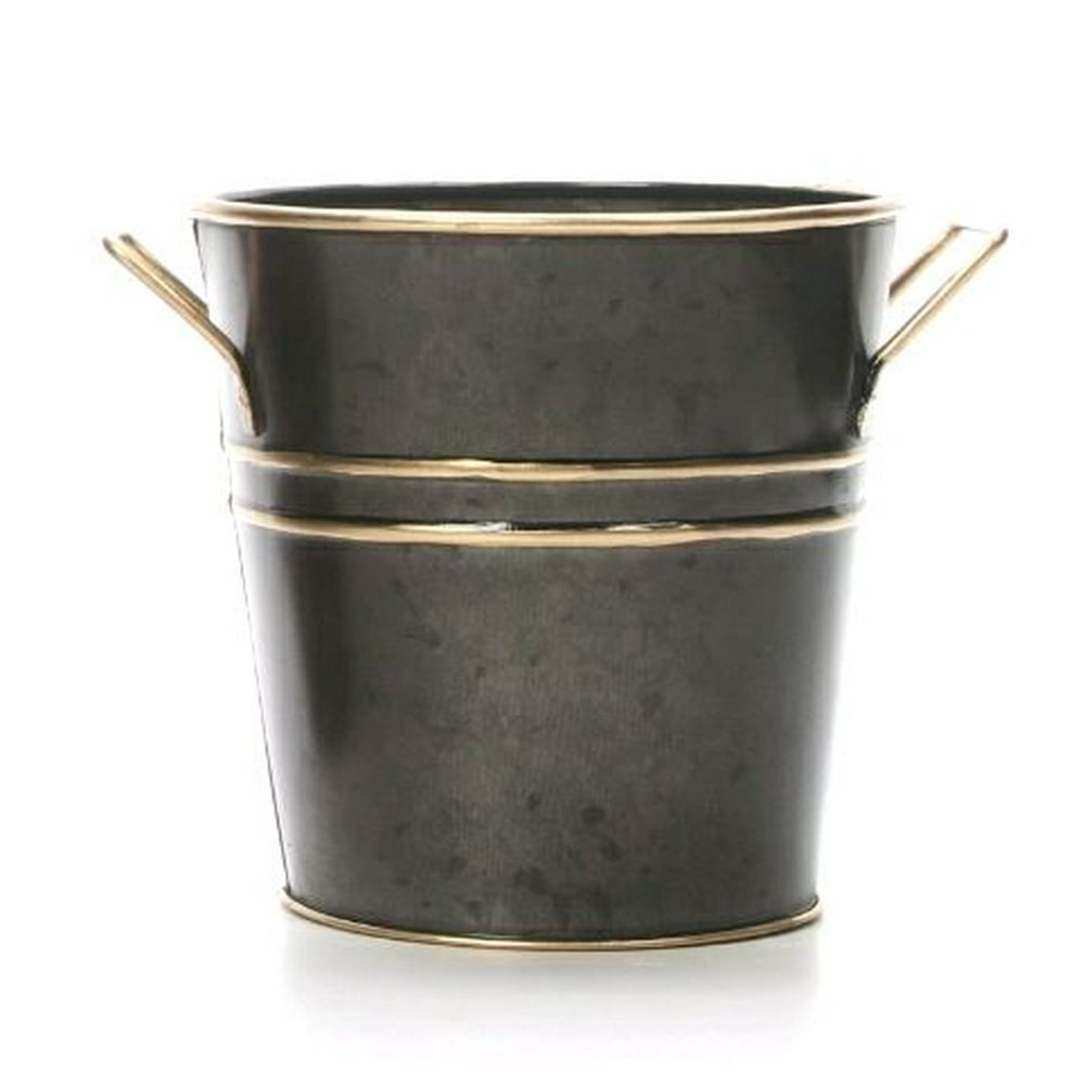 Elegant Expressions by Hosley Metal Bucket with Handles, Black Zinc with Gold Trim