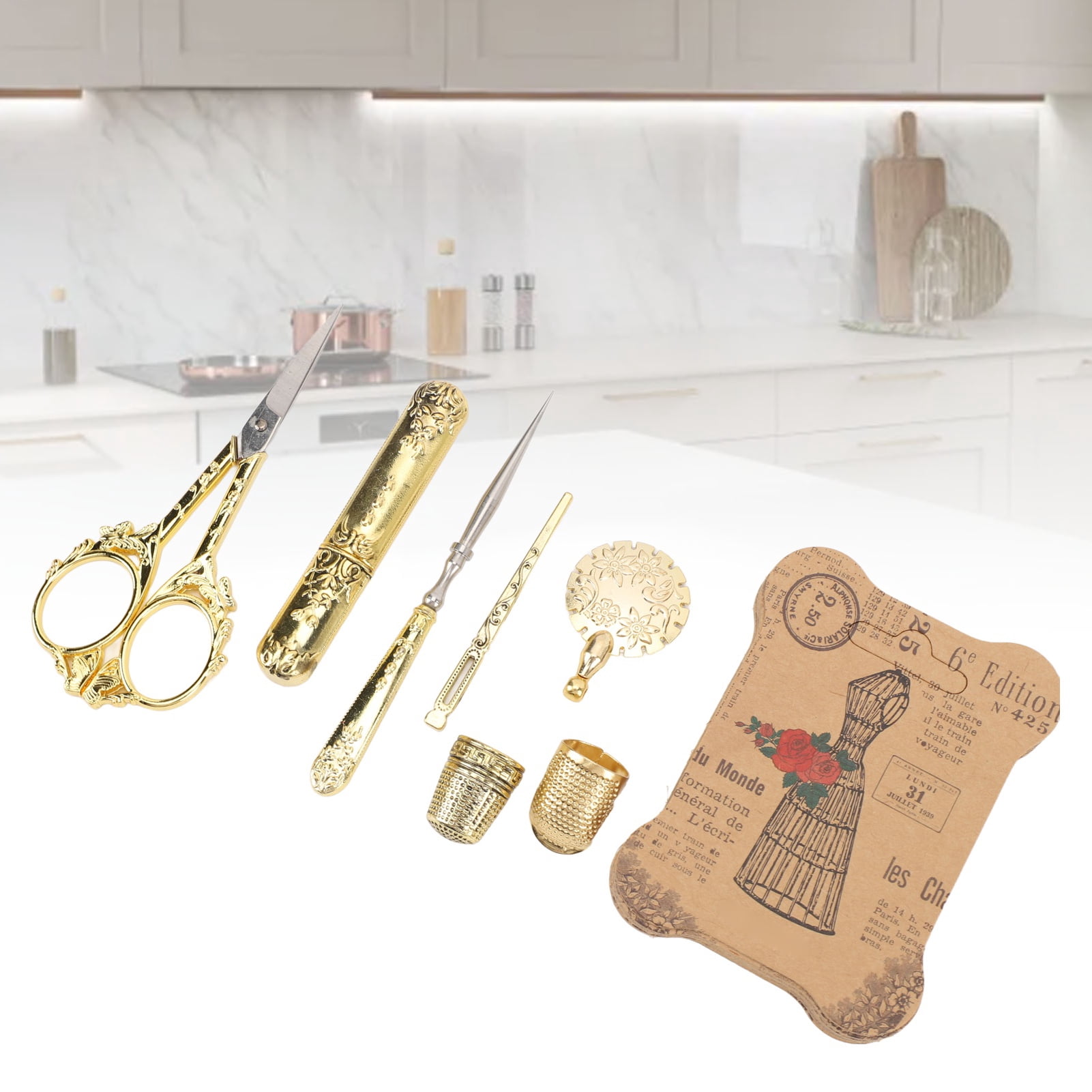 Nieyigj 30Pcs Vintage Sewing Box Wooden Multifunctional Sewing Kit Set with Shear Thread Cutter Thimble and Copper Needle Tube for Home Travel DIY Crafting - 9.45x7.09x1.97 inches / 24x18x5 cm