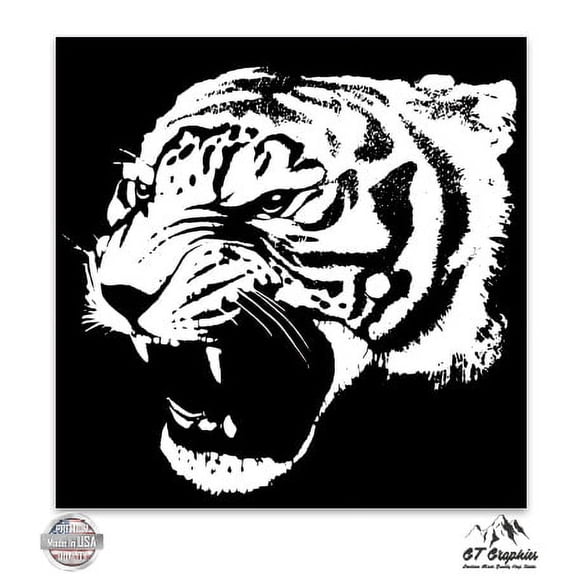 Angry Tiger Face - 3" Vinyl Sticker - For Car Laptop I-Pad Phone Helmet Hard Hat - Waterproof Decal