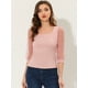 thumbnail image 2 of Blusa Vintage Con Cuello Cuadrado Para Mujer, Ajustada, Semitransparente, Con Mangas Abullonadas De Malla 3/4 Rosa XS, 2 of 4