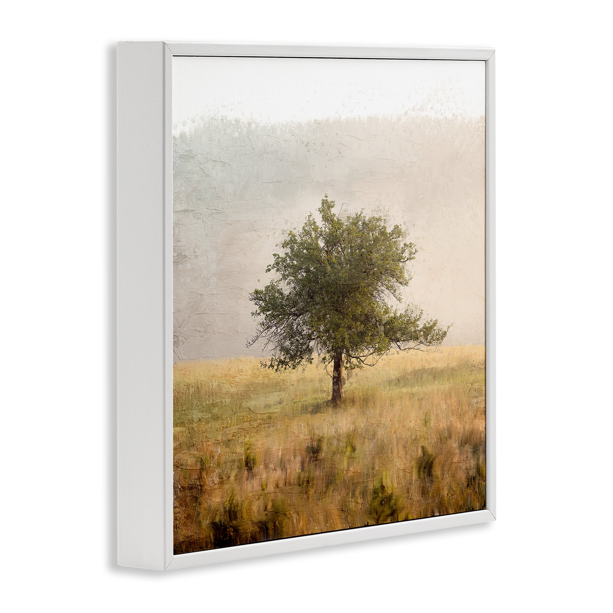Stupell Industries Tree Alone in Golden Field White Framed Giclee Art, design by Anne Bailey