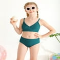 thumbnail image 6 of GYRATEDREAM Girl's Cute Two Piece Swimsuit V Neck Spaghetti Strap Wireless Bikini Set Kids Tankini Bathing Suit Sport Swimwear for 13-14Y Dark Green, 6 of 9