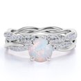 thumbnail image 1 of JeenMata Anillo Nupcial de 1,75 Uds con Ópalo de Fuego Genuino Redondo y Moissanita Engastado en Oro Blanco de 18 K sobre Plata, 1 of 6