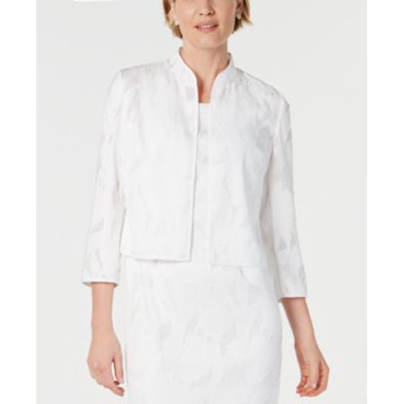 Kasper Womens White 3/4 Sleeve Open Cardigan Evening Top Size 4 - All
