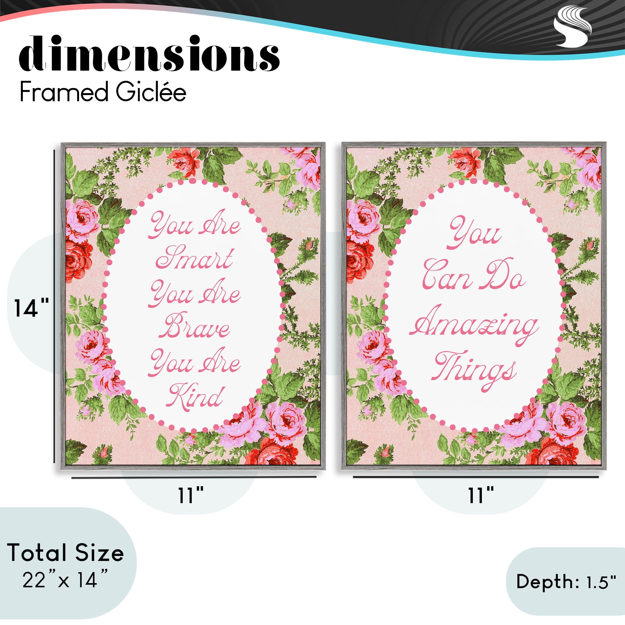 Stupell Industries Inspirations with Vintage Florals 2 Piece Gray Framed Giclee Art Set, design by Lil' Rue