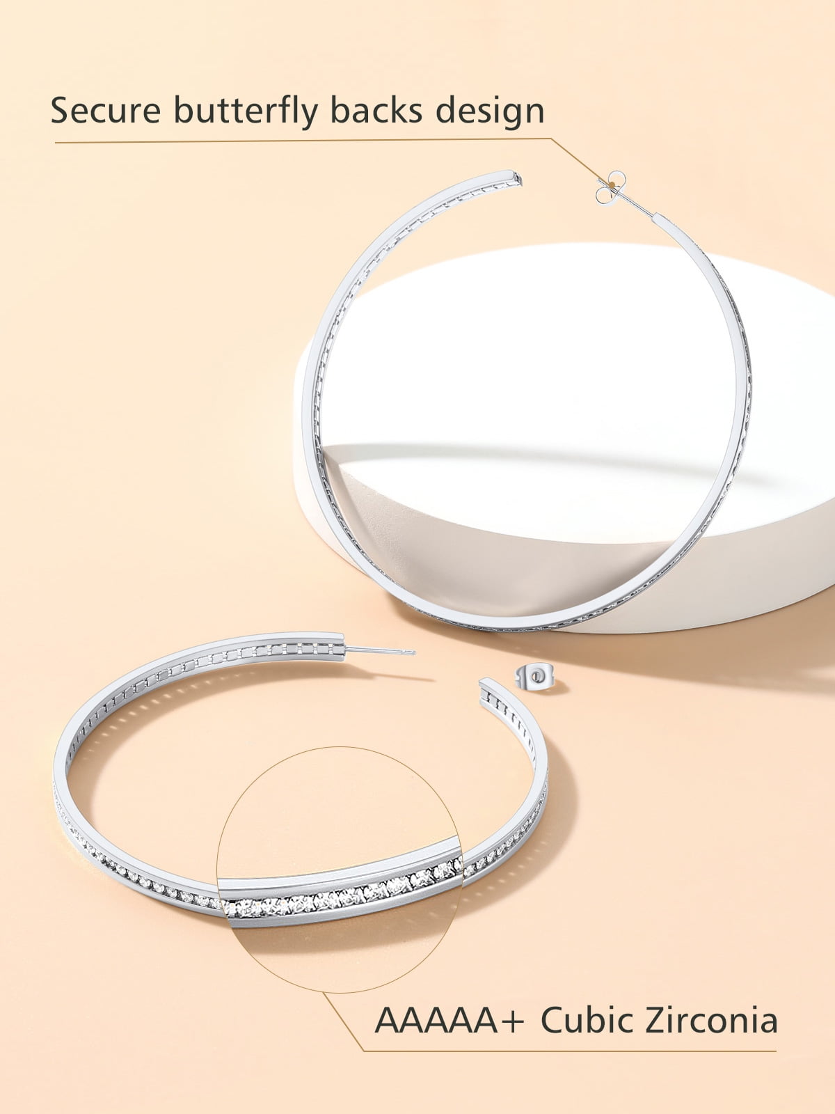FindChic Silver Hoop Earrings for Women Stainless Steel Hoops with Cubic Zirconia Inlaid Birthday Mothers Day Jewelry Gifts Her Mom Wife, 80mm